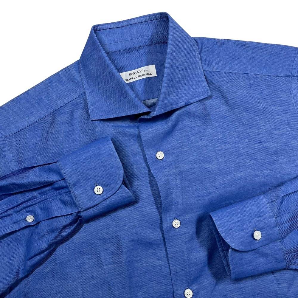 Fray per Stanley Korshak Linen Blend Button Down Shirt Men's Small Blue Preppy
